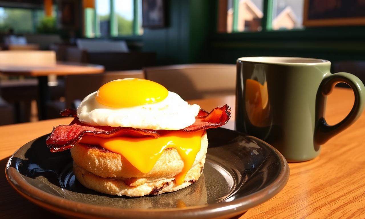 Wetherspoons breakfast muffin - toasted English muffin with fried egg,