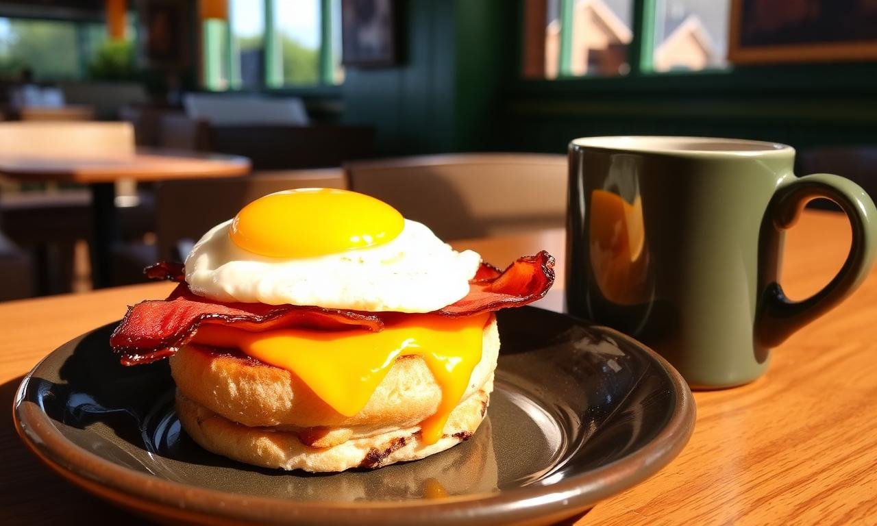 Wetherspoons breakfast muffin - toasted English muffin with fried egg,