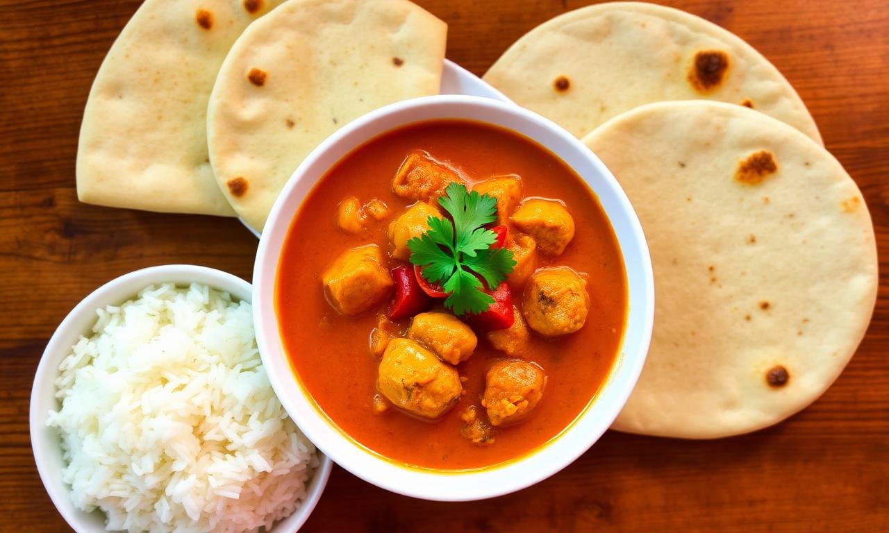 Wetherspoons chicken tikka masala overhead - orange curry in white bowl