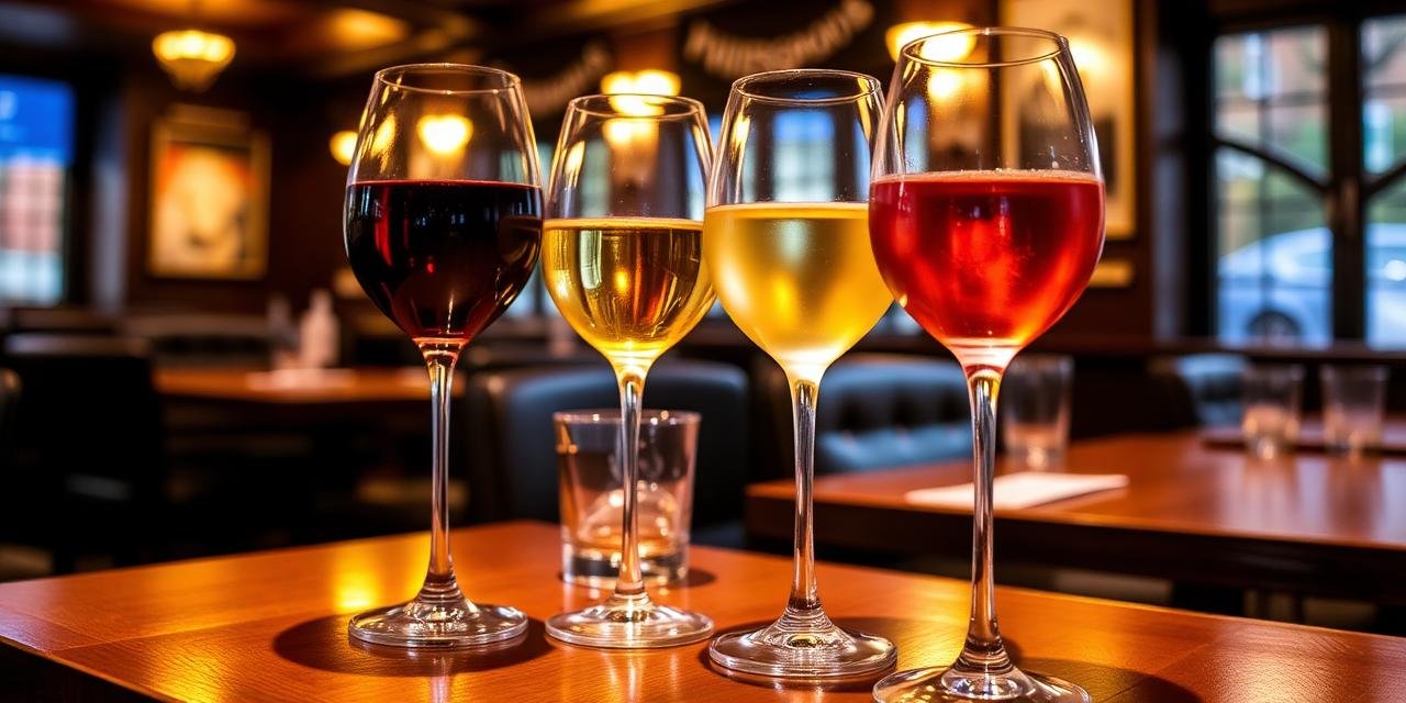 Wetherspoons wine glasses - red, white, and rosé wine in stemmed glasse