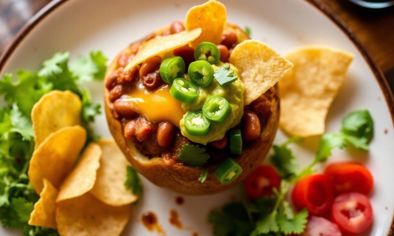 Wetherspoons Mexican Spud - jacket potato with chilli bean, cheese, gua